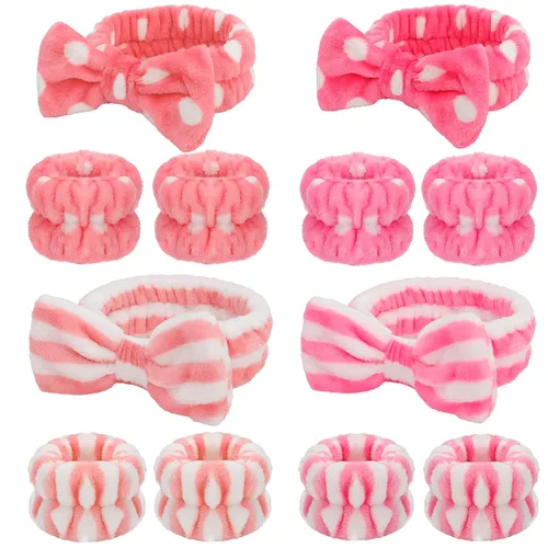 Miniatura 9 de Chanaco 12 piezas de bandas para la cabeza y toallas de muñeca de spa para lavado facial, juego de bandas para el maquillaje, bandas para el cuidado