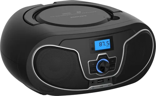 Philips Boombox reproductor de CD, refuerzo dinámico de graves con Bluetooth, radio FM, reproducción USB y entrada AUX, Boombox portátil de carga