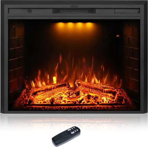 Miniatura 11 de Chimenea eléctrica de 33 pulgadas, chimenea de pared eléctrica con control remoto, registro realista y sonido crujiente, protección contra