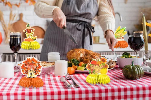 Miniatura 5 de Centros de mesa de nido de abeja de feliz otoño, centros de mesa de panal 3D, decoración de cosecha de espantapájaros, camión, calabaza, girasol
