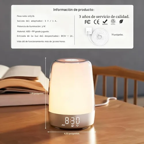 Miniatura 8 de Winshine - Lámpara de noche táctil con simulación del amanecer, reloj despertador con alarma, lámpara de mesa con brillo regulable de 3 vías