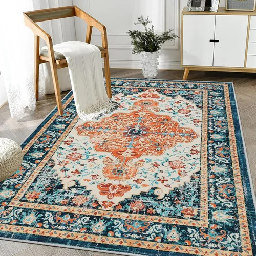 Miniatura 71 de U'Artlines Alfombra de Área Bohemia Lavable, 2x3 Pequeña Suave Antideslizante Vintage Felpudo para Puerta Frontal Interior Alfombra Verde