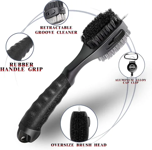 Miniatura 2 de CHAMPKEY PRO - Cepillo retráctil para palos de golf, cabezal de cepillo de gran tamaño con agarre de goma suave y limpiador de ranuras retráctil