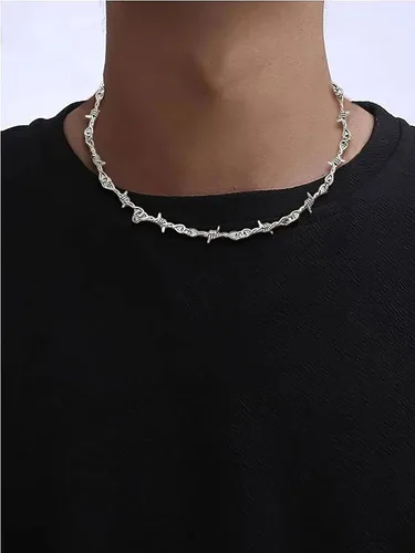 Miniatura 2 de Dcfywl731 2 collares de alambre de púas, estilo punk, cadena de espinas para hombres y mujeres, gargantilla de espina hip hop, regalo de joyería
