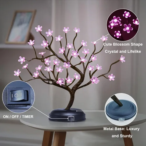 Miniatura 2 de Lámpara Lightshare con forma de bonsái de cerezo en flor con 36 luces LED, de 16 pulgadas, para decoración del hogar, a batería Blanco cálido