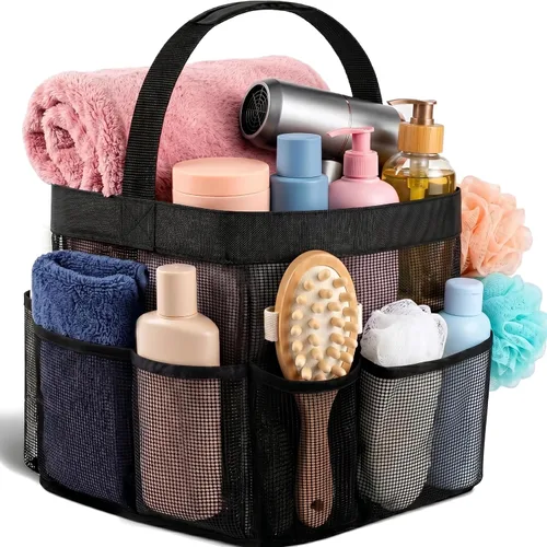 Masirs – Organizador de ducha de malla con 9 bolsillos, bolsa portátil para baño para viajes, gimnasio y dormitorio - Bolsa de ducha pequeña