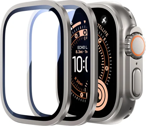 Miniatura 11 de Uyiton Protector de pantalla para Apple Watch Ultra 3/2/1, marco de aleación de titanio y vidrio templado 9H, protección militar [Keep Original]