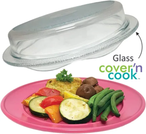 Miniatura 2 de Cuchina Safe Cubierta 2 en 1 'Cover 'n Cook' de Vidrio con Ventilación para Platos de Microondas y Fuente para Hornear; Fácil de Agarrar