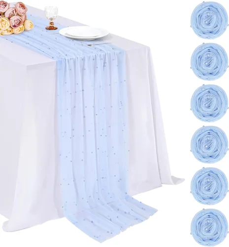 Miniatura 37 de LuoluoHouse Camino de Mesa de Perla para Centros de Mesa de Boda: Camino de Mesa de Perla de 10 pies, Decoración de Mesa de 29x120 Pulgadas de Tul