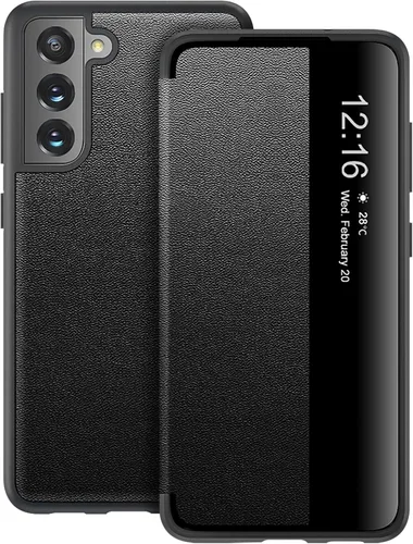Funda Flip para Samsung Galaxy S21 FE, Vista S, Folio Transparente Translúcido con Vista Clara 360 Grados, Funda Protectora de Cuerpo Completo para