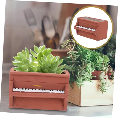 Miniatura 8 de NOLITOY Maceta de cemento para piano, maceta en forma de piano, maceta suculenta de cerámica para exteriores, plantas suculentas, plantador