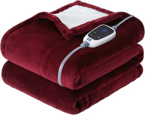 Miniatura 17 de Manta eléctrica SEALY tamaño King, manta térmica de franela y Sherpa con 10 niveles de calor y apagado automático de 1-12 horas, manta cálida