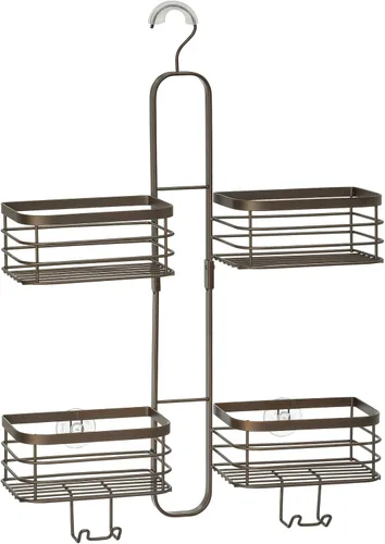 Miniatura 7 de mDesign Carrito de ducha colgante de acero metálico, estante organizador de 4 cestas para baño; sostiene cabezal de ducha de mano, manguera, champú