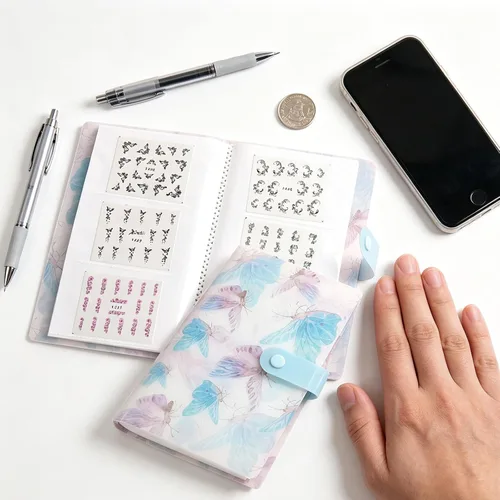 Miniatura 4 de 4 PCS 120 slots (2.3×3.5") Nail Art Sticker Storage Books, Empty Collection Book for DIY Stickers, Nail Art Decal Display Set Transparent Collection