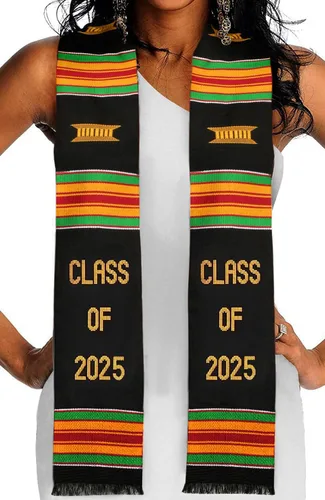 Miniatura 2 de Kente Graduación Stole Class of 2025 Celebra la cultura con la estola de graduación africana Hecho con auténtico arte africano