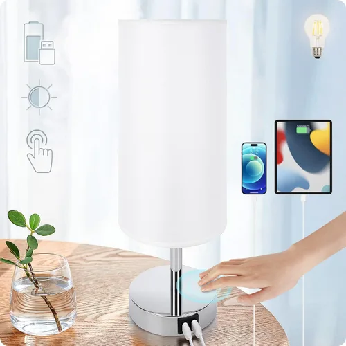 Miniatura 13 de Lámpara de escritorio Yarra-Decor con puerto USB, lámpara de mesa con control táctil de 3 niveles de brillo, lámpara de mesita redonda con pantalla