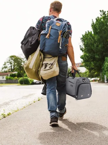 Miniatura 8 de Kuston Bolsa de gimnasio deportiva con compartimento para zapatos y bolsillo húmedo, bolsa de lona para gimnasio para hombres y mujeres, Gris