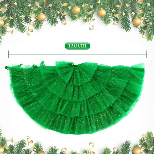 Miniatura 2 de Tatuo Falda de árbol de Navidad con volantes de 4 capas de tul redonda esponjosa y brillante, adorno para decoración de Navidad y vacaciones