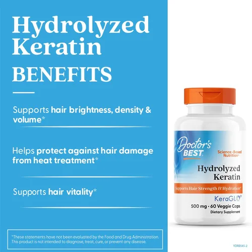 Miniatura 2 de Doctor's Best Suplemento de queratina hidrolizada para mujeres y hombres, queratina de 500 mg para apoyo a la salud del cabello, ayuda a proteger