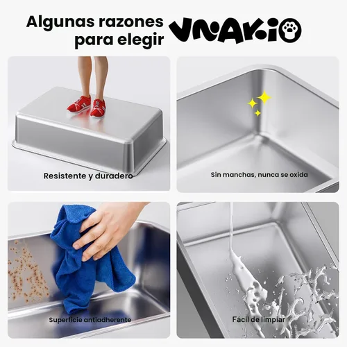 Miniatura 6 de Caja de arena de acero inoxidable para gatos - Caja de arena XL de metal cerrada con tapa para gatos grandes, de lados altos, anti-fugas, fácil