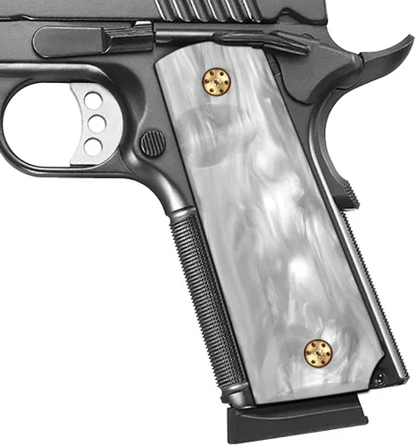 Cool Hand 1911 empuñaduras para Kimber, Colt, Rock Island, Springfield, Tauru, perla sintética altamente pulida, tamaño completo Perla blanca de