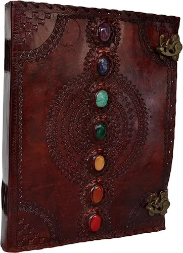 Miniatura 2 de Diario de cuero, libro de siete chakras, piedra medieval, hecho a mano, libro de sombras, cuaderno de oficina, libro de poesía, libro de bocetos