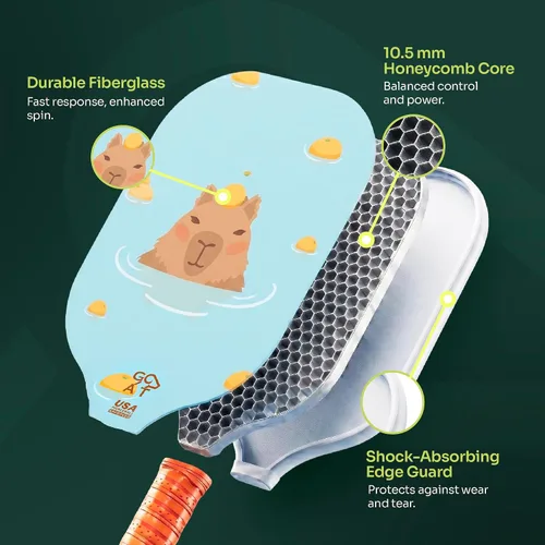 Miniatura 3 de Juego de 2 palas de pickleball Goat, incluye 4 bolas para interiores y exteriores y bolsa de viaje, juego de raquetas de pickleball de fibra