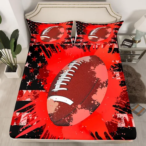 Miniatura 18 de Erosebridal American Flag Fitted Sheet Twin, Hockey Bedding Set United States Sports Games Bed Sheets for Kids Boys Teens Bedroom, Red White