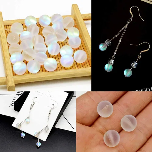 Miniatura 2 de Cuentas de cristal mate de sirena Aurora Moonstone para hacer joyas, 0.157 in, 200