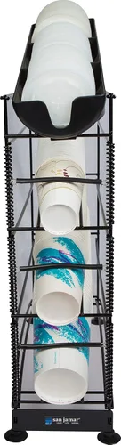 Miniatura 8 de San Jamar Dispensador de tres tazas para tazas de 8 a 44 onzas con bobinas ajustables - Dispensadores de tazas de encimera de 4 niveles - Pies