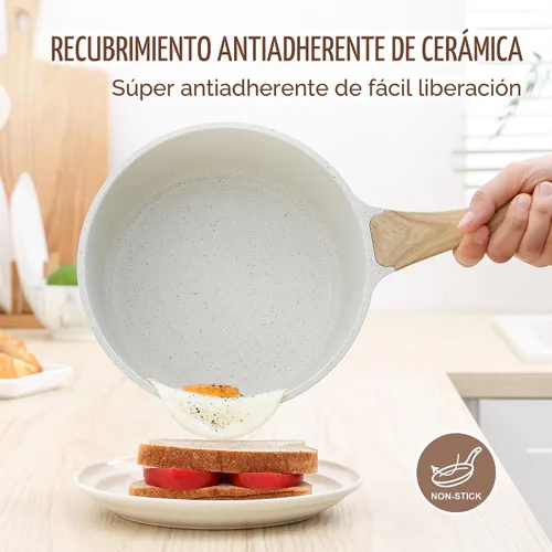 Miniatura 2 de SENSARTE Cacerola antiadherente de cerámica blanca con tapa de 1.5 cuartos de galón, olla pequeña con mango Stay Cool, cacerola compatible