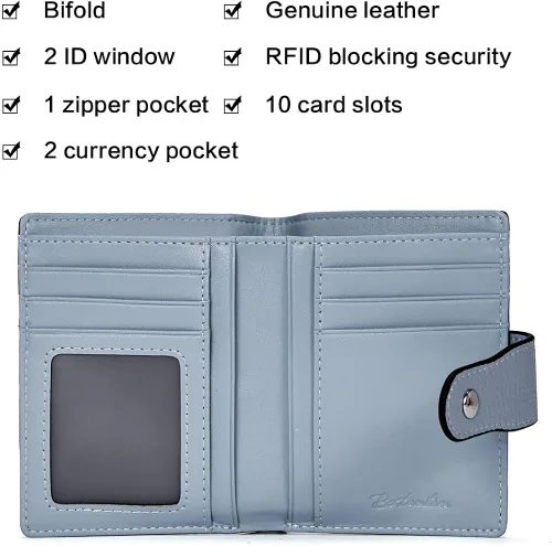 Miniatura 5 de BOSTANTEN - Billetera de cuero para mujer con bloqueo RFID pequeña con cremallera de bolsillo para tarjetas con ventana para documento