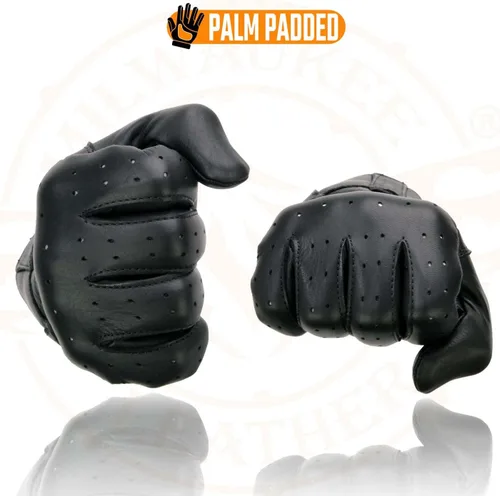 Miniatura 6 de Milwaukee Leather MG7710 - Guantes de mano para motocicleta de piel perforada negra con trabillas para muñeca