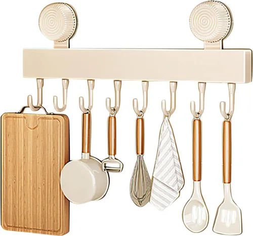 Ganchos de pared de cocina con 8 ganchos – Soporte organizador de utensilios de cocina montado en la pared para colgar ollas, sartenes, toallas,