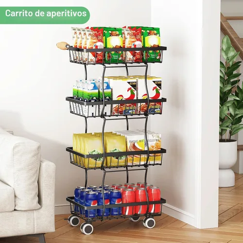 Miniatura 6 de Cesta de frutas, organizadores y almacenamiento de despensa de cocina, cesta apilable de alambre de metal de 4 niveles para frutas, verduras