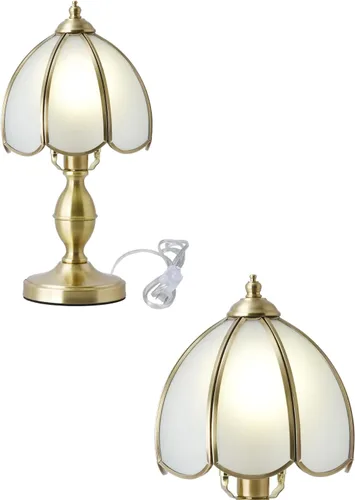 Miniatura 9 de Lámparas de escritorio retro, base con acabado de latón pulido con pantalla de vidrio esmerilado, pequeña lámpara de mesa para dormitorio, mesita