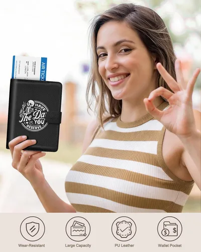 Miniatura 6 de Slohif Funda para pasaporte para viajes, para mujeres y hombres, bloqueo RFID, protector de pasaporte para tarjetas de tarjeta de embarque, Negro