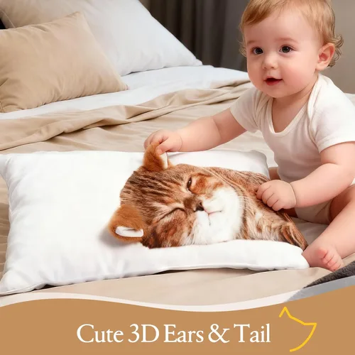 Miniatura 2 de Almohada de felpa de gato de 12 x 20 pulgadas, juego de 2 lindos animales de peluche para niñas, almohada de felpa suave para decoración de muñecas
