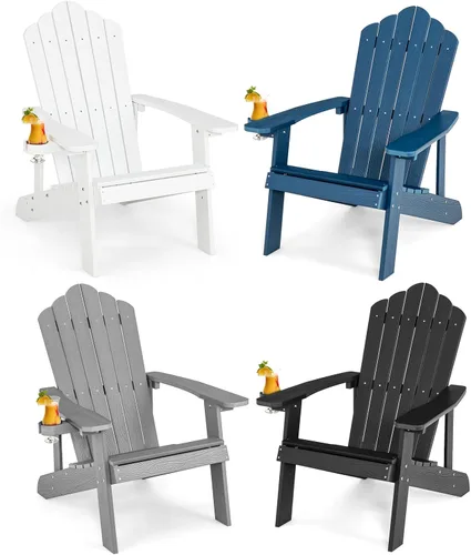 Miniatura 15 de Tangkula Silla Adirondack de gran tamaño, sillas de patio con soporte ajustable para tazas, sillones con caderas y listones, resistente a