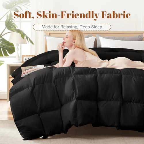Miniatura 7 de Relleno de edredón de fibra de plumas y plumón tamaño Queen, funda 100% algodón, relleno de edredón negro para todas las estaciones, ropa de cama