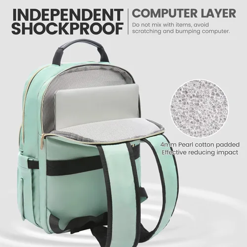 Miniatura 3 de LOVEVOOK Mochila para laptop de 17.3 pulgadas para mujer, bonita mochila de viaje para mujer, bolsa profesional para computadora portátil, Verde