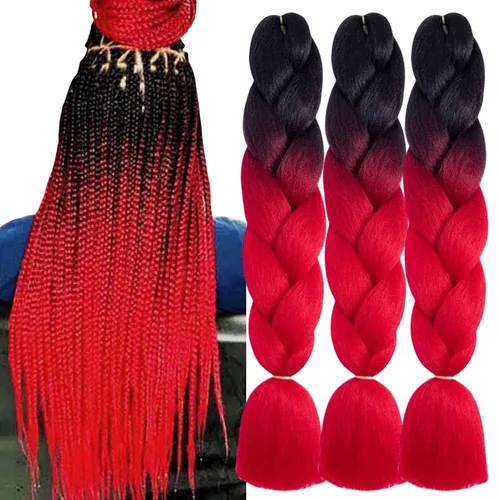 Miniatura 11 de 3 paquetes de extensiones de cabello sintético para trenzar de color negro a azul, tamaño jumbo ombré, de 24 pulgadas o trenzas de ganchillo