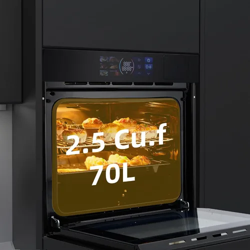 Miniatura 4 de Horno eléctrico integrado de una sola pared de 24 pulgadas con función de cocción a vapor, parrilla y freír aire, 3000 W, 2.5 pies cúbicos, hornos