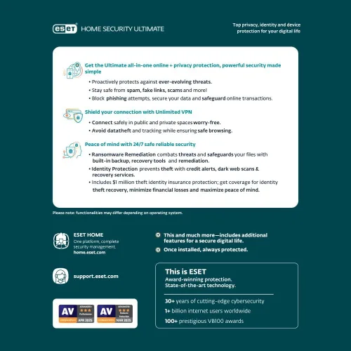 Miniatura 2 de ESET Home Security Ultimate Antivirus Unlimited VPN Identity Protection 2025 Edition 10 Devices 1 Year Password Manager Privacy