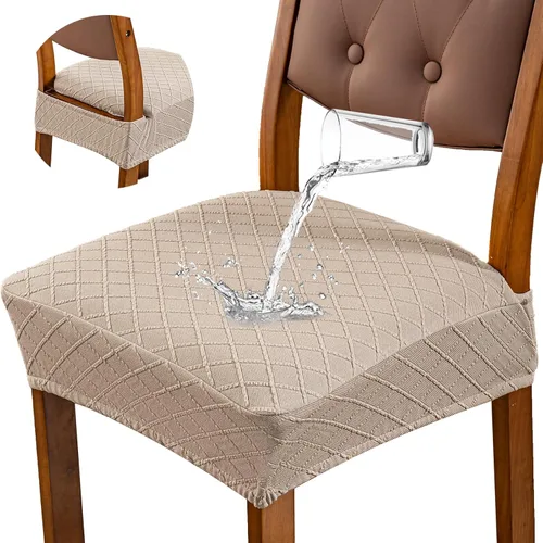 Miniatura 15 de Genina Fundas de asiento impermeables para sillas de comedor, fundas para sillas de comedor, fundas para sillas de cocina (caqui, 6 piezas)