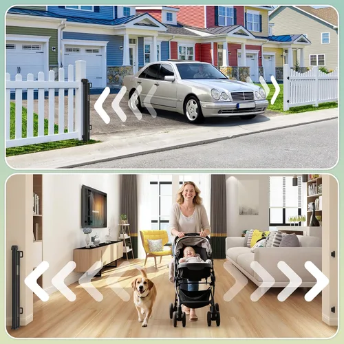 Miniatura 9 de Puertas retráctiles para bebés de 200 pulgadas extra anchas, puerta retráctil para perros de 34 pulgadas de alto para puertas, puerta retráctil Negro