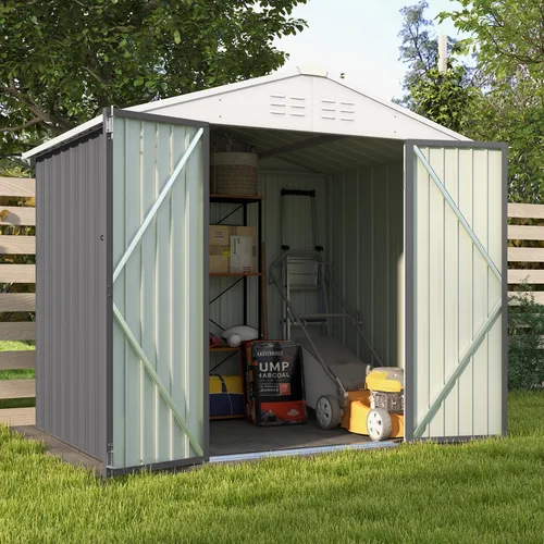 Miniatura 10 de Patiowell - Cobertizo de almacenamiento al aire libre de 3 x 3 pies, pequeño cobertizo de almacenamiento de herramientas de jardín con techo Gris