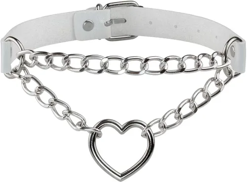 Miniatura 30 de Eigso Gargantilla gótica con cadena de corazón para mujer, gargantilla de cuero punk, collares Emo Grunge, collar para fiesta de los años 80