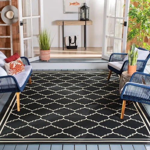 Miniatura 12 de SAFAVIEH Alfombra lavable para exteriores, colección Courtyard de 2.3 x 6.7 pies, color negro y crema, no desprende pelusa y de fácil limpieza