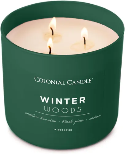Miniatura 3 de Colonial Candle Winter Woods - Vela perfumada en frasco, colección Pop of Color, 3 mechas, verde, 14.5 onzas, hasta 60 horas de combustión